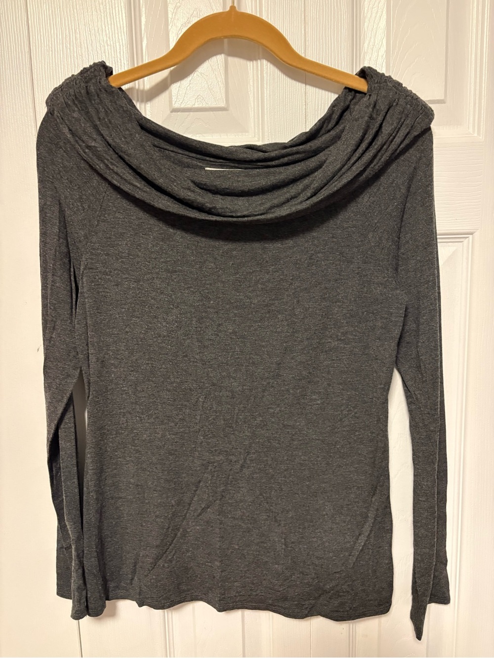 Max Studio Charcoal Gray Boat Neck Stretchy Jersey Top